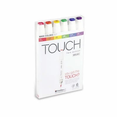 Комплект маркери TOUCH TWIN BRUSH, 6 бр., основни цветове