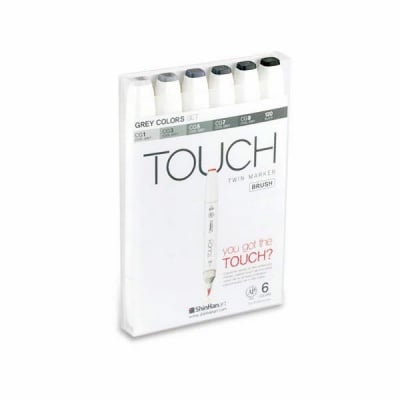Комплект маркери TOUCH TWIN BRUSH, 6 бр., степени на сиво