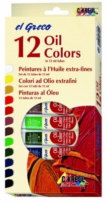 Комплект маслени бои elGreco, 12 ml, 12 цвята