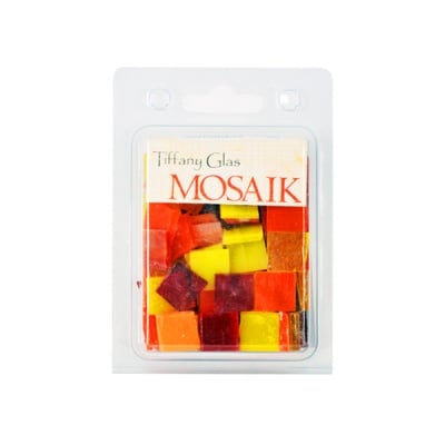 Мозаечни плочки TIFFANY Glass, стъкло, 15x15x4mm, 130 бр., жълто-червен микс