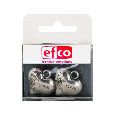 Пластмасова висулка, сърце „LОVЕ“, 24 x 27 mm, 2 бр., старо сребро