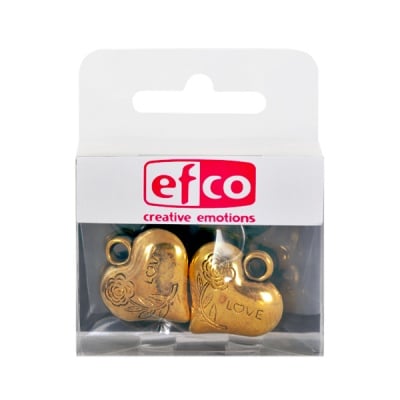 Пластмасова висулка, сърце „LOVE“, 24 x 27 mm, 2 бр., старо злато