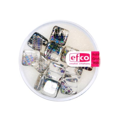 Рисувани перли, плосък квадрат, 8 x 8 mm, 12 бр., прозрачни райета