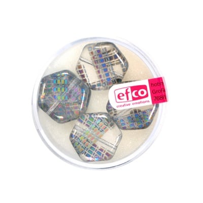 Рисувани перли, плосък шестоъгълник, 17 mm, 5 бр., прозрачна мрежа