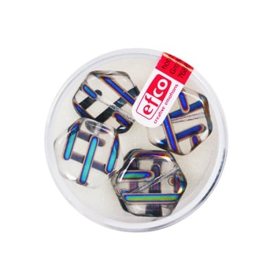 Рисувани перли, плосък шестоъгълник, 17 mm, 5 бр., прозрачни линии