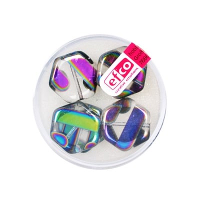 Рисувани перли, плосък шестоъгълник, 17 mm, 5 бр., прозрачни райета