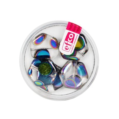 Рисувани перли, плосък шестоъгълник, 17 mm, 5 бр., прозрачни точки