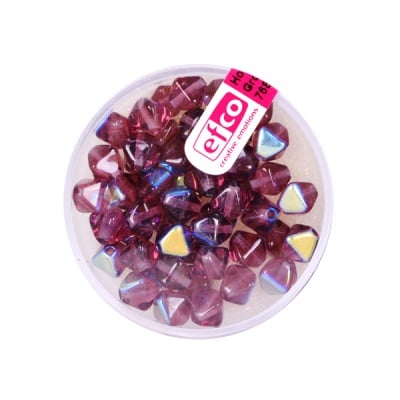 Стъклени перли, огледална пирамида, 6 mm, 50 бр., лилави AB