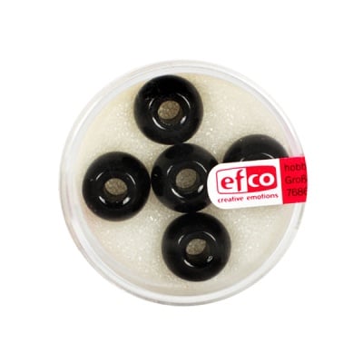 Стъклени перли, широк отвор, 12 mm, 5 бр., черни, непрозрачни