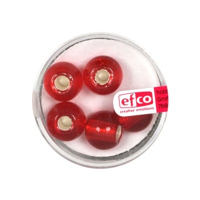 Стъклени перли, широк отвор, 12 mm, 5 бр., сребристо червени