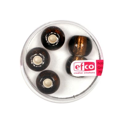 Стъклени перли, широк отвор, 12 mm, 5 бр., сребристо кафяво