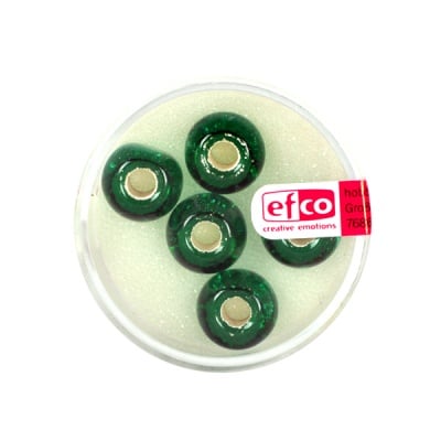 Стъклени перли, широк отвор, 12 mm, 5 бр.,сребристо зелено