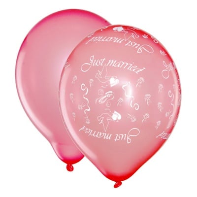 Сватбени балони „Just Maried“, 8 броя, розови тонове.