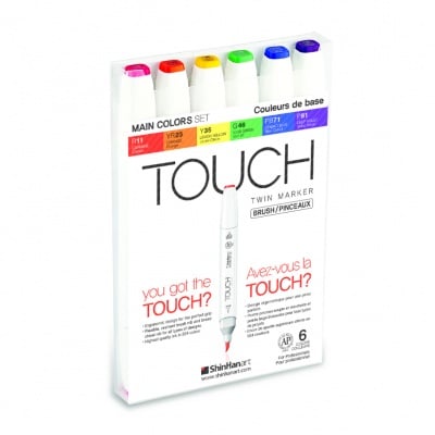 Комплект маркери TOUCH TWIN BRUSH, 6 бр., основни цветове