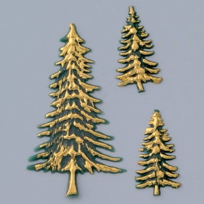 Восъчна декоративна фигура, Tannen, 60 mm, 30 mm, 3 бр., зелено и златисто