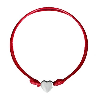 Гривна с червен конец и стомана "Silver Heart"