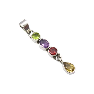 Медальон Гранат, Перидот, Цитрин и Аметист със Сребро 925