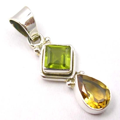 Медальон Перидот и Цитрин със Сребро 925