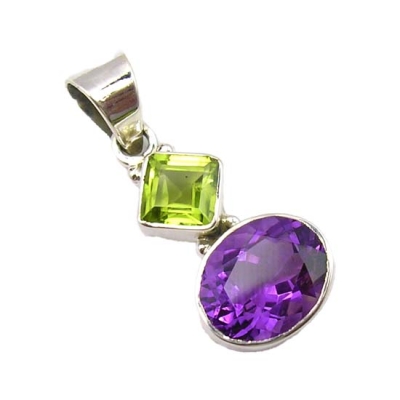 Медальон Перидот и Аметист със Сребро 925