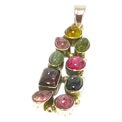 Медальон Цветен Турмалин, Рубелит, Верделит, Дравит, Цилайзит, Ахроит със Сребро 925