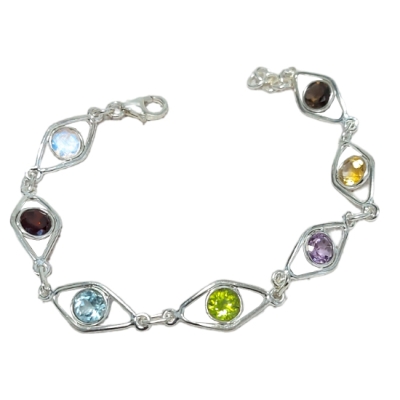 Гривна Топаз, Цитрин, Опушен Кварц, Аметист, Гранат, Лунен Камък и Перидот със Сребро 925