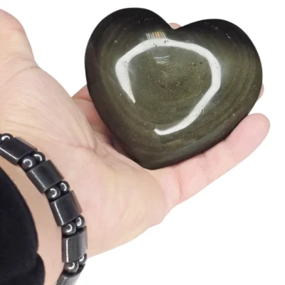 Голямо Сърце от Иризиращ Сребърен Обсидиан