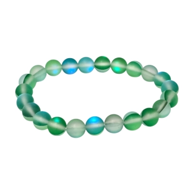 Гривна Зелен Рейнбоу Аура Аква Кварц Мат Топче 8 мм