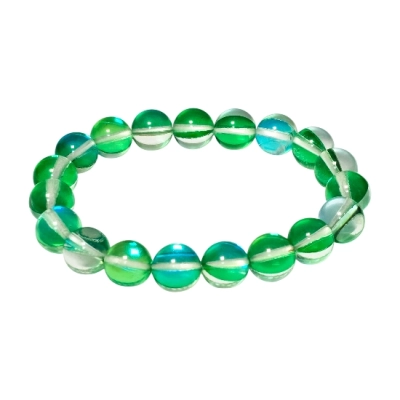 Гривна Зелен Рейнбоу Аура Аква Кварц Гланц Топче 10 мм