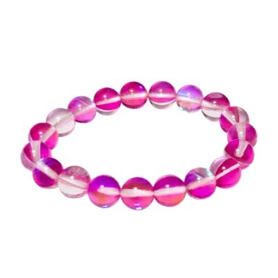 Гривна Розова Рейнбоу Аура Аква Кварц Гланц Топче 10 мм