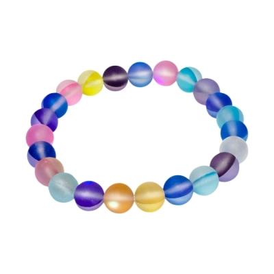 Гривна Микс Рейнбоу Аура Аква Кварц Мат Топче 8 мм