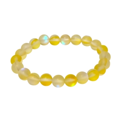 Гривна Жълта Рейнбоу Аура Аква Кварц Мат Топче 8 мм