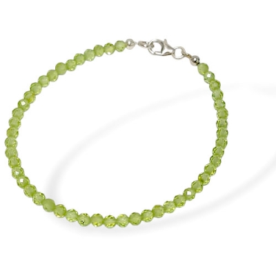 Гривна Фасетиран Хризолит, Оливин, Перидот Топче 3,3 мм със Сребро 925