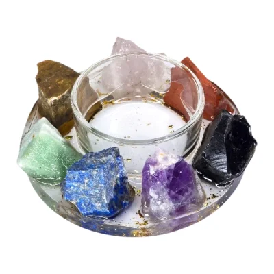 Свещник за Ароматни Свещи с Минерали 7-Чакри със Златни Люспи