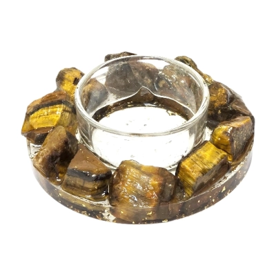 Свещник за Ароматни Свещи с Тигрово Око и Златни Люспи