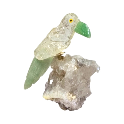 Фигурка на Папагал от полускъпоценни камъни - Авантюрин, Планински Кристал