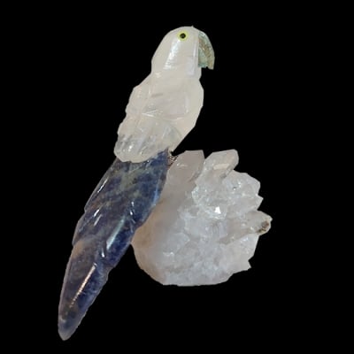 Фигурка на Папагал от полускъпоценни камъни - Содалит, Яспис, Планински Кристал