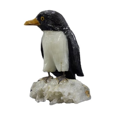 Фигурка на Пингвин от полускъпоценни камъни - Оникс, Арагонит, Яспис, Планински Кристал
