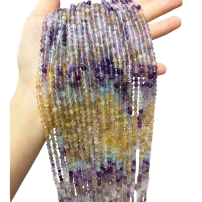 Наниз Рейнбоу Флуорит Фасетирано Топче 4 мм