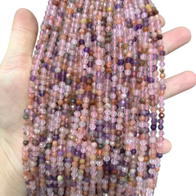 Наниз Аметист, Розов Кварц, Карнеол Фасетирано Топче 4 мм