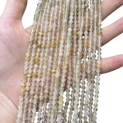 Наниз Рутил в Кварц, Косите на Венера Фасетирано Топче 4 мм