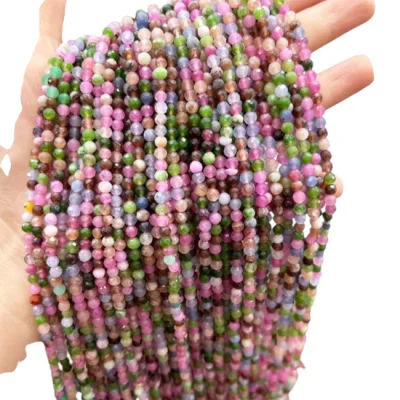 Наниз Многоцветен Турмалин Подсилен Цвят Фасетирано Топче 4 мм