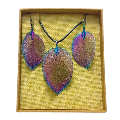 Галванична Бижутерия Комплект Медальон и Обици - "Титанова Аква Аура"