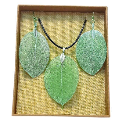 Галванична Бижутерия Комплект Медальон и Обици - "Ментово ухание"