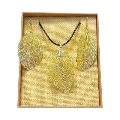 Галванична Бижутерия Комплект Медальон и Обици - "Злато"