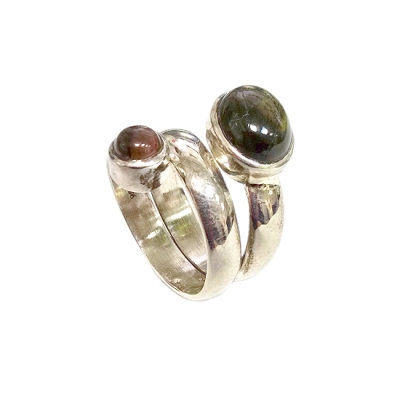 Пръстен Цветен Турмалин, Верделит - зелен, Индиголит - син със Сребро 925