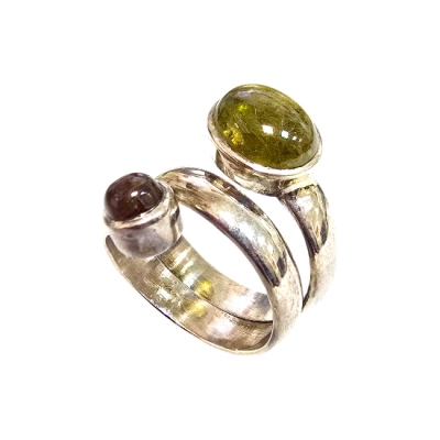 Пръстен Цветен Турмалин, Верделит - зелен, Индиголит - син със Сребро 925