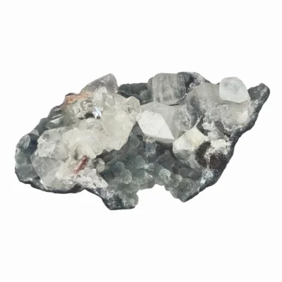 Апофилит със Стилбит върху Халцедон и Захаровиден Кварц