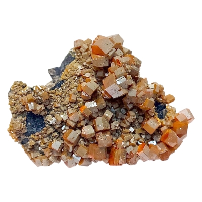 Ванадинит, Барит, Пиролизит - Друза с много едри Ванаданитови Кристали