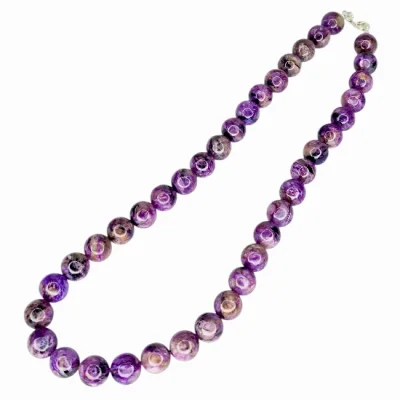 Колие Чароит Топче 10 мм, качество "АA" със Сребро 925