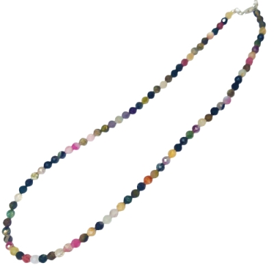 Колие Фасетиран Светъл Цветен Турмалин Топче 4,5 мм със Сребро 925 